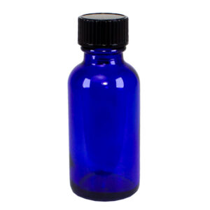 Blue Glass Bottle with Black Cap